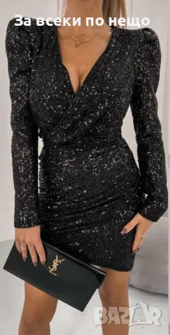 Къса рокля с дълги ръкави от кадифе с пайети Код LFS355, снимка 3 - Рокли - 49734729