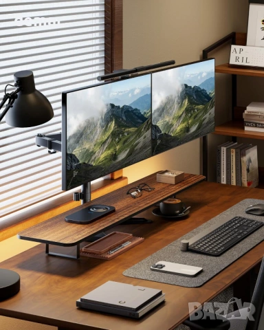 monTEK Стабилна самостоятелна стойка за два монитора 17–32", солидна V-образна основа, снимка 8 - Монитори - 53426580