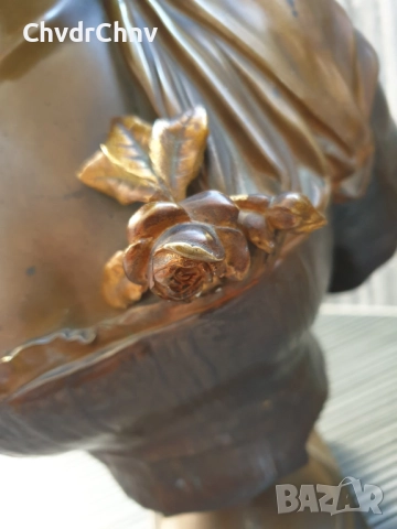 49см-10кг Laurent статуетка-бюст/стара френска бронзова скулптура/фигура на жена-млада дама, снимка 11 - Статуетки - 52967354