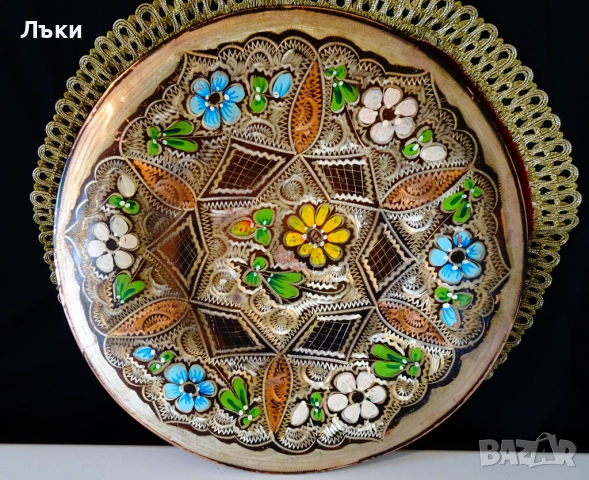 Медна чиния,пано,ръчно писана и рисувана с емайл. , снимка 3 - Антикварни и старинни предмети - 52817403