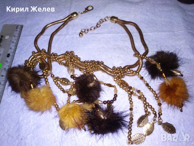 ШАРМАНТНА ВИНТИДЖ АРТ с ПОЗЛАТА ОГЪРЛИЦА от БЛАГОРОДНА СТОМАНА и ПУХЧЕТА 9308, снимка 2 - Колиета, медальони, синджири - 41860894