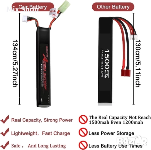 Нова Високомощна Еърсофт батерия 11.1V LiPo презареждаща, 1300mAh 3S 25C , снимка 6 - Друга електроника - 52140415