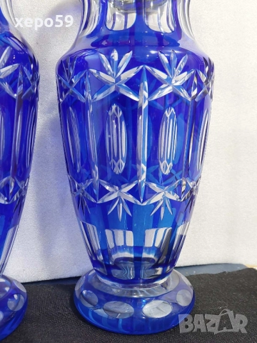 Комплект Прекрасни кристални вази със сребърни гривни''Бохемия кристал-1900 год.сребро 800, снимка 10 - Вази - 52565851