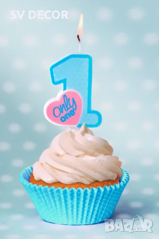 Свещ за Торта в Небесно Синьо "Only One", снимка 2 - Декорация - 49793631