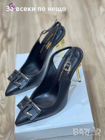 Elisabetta Franchi Дамски Черни Обувки С Метален Ток Елизабета Фенчи Код SK74, снимка 3 - Дамски обувки на ток - 52475065