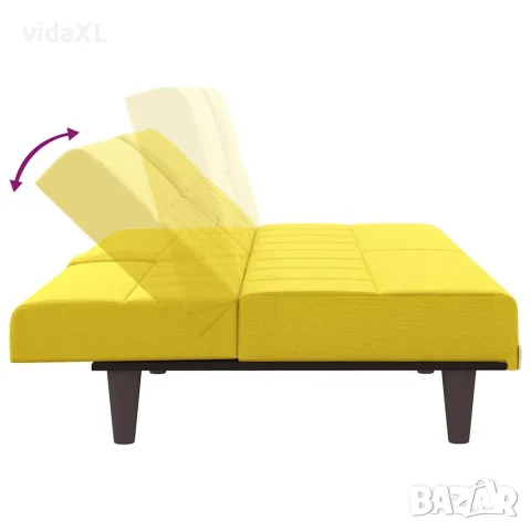 vidaXL Разтегателен диван с поставки за чаши, светложълт, плат, снимка 9 - Дивани и мека мебел - 56147254