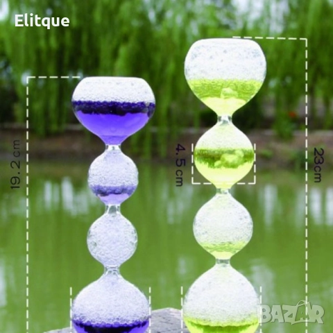 Елегантен стъклен, цветен таймер – тип „пясъчен часовник“  с мехурчета SL4, снимка 5 - Други стоки за дома - 52816373