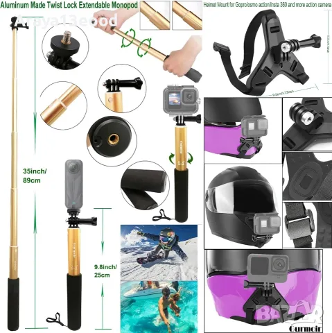 Gurmoir Action Camera Accessory Kit DT18 – 10 в 1 Комплект за GoPro, DJI Osmo Action и Insta360, снимка 4 - Чанти, стативи, аксесоари - 55786679