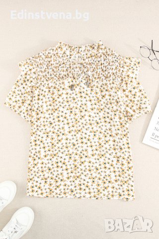 Дамска блуза с къс ръкав и флорален принт, снимка 15 - Корсети, бюстиета, топове - 40698121