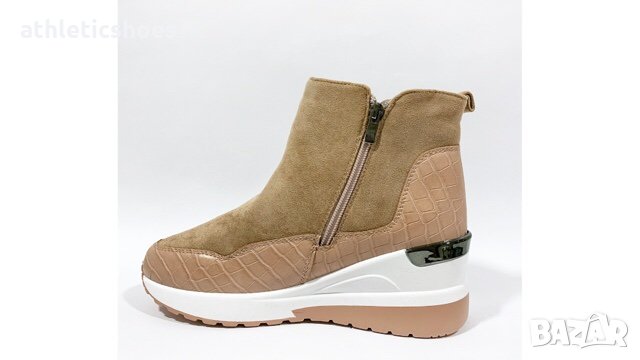 Дамски боти на платформа от еко кожа и велур с цип -2103, снимка 2 - Дамски боти - 34237756