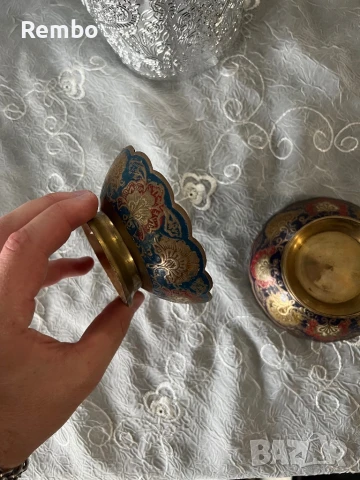 Емайлирани месингови фруктиери с пауни, снимка 4 - Декорация за дома - 51215794