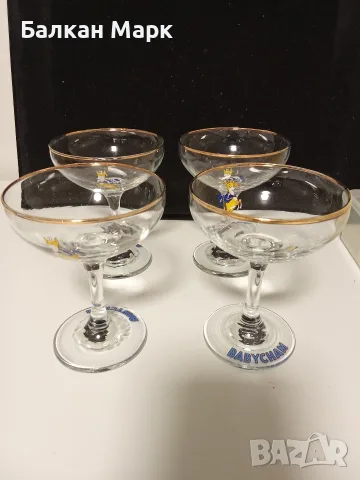 Винтидж, ретро чаши за шампанско Babycham 4 бр. с позлата, снимка 2 - Чаши - 56166202