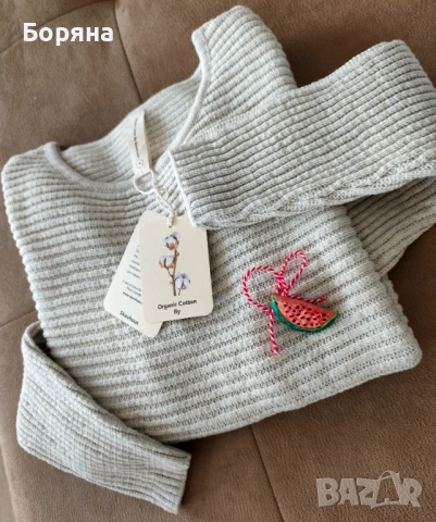 Skovhuus нов пуловер от 100% органичен памук с брошка, снимка 2 - Блузи с дълъг ръкав и пуловери - 53724887