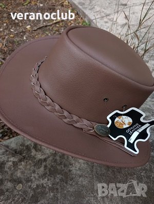 Естествена Кожена каубойска шапка Кафява, снимка 4 - Шапки - 41861989