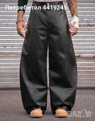 Мъжки черен широк панталон , снимка 2 - Панталони - 52858749