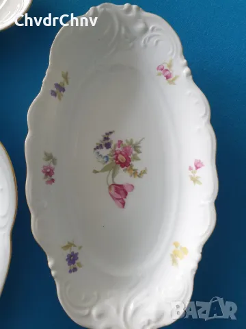 KPM Poland чиния 33-25см/3бр КПМ стари немски порцеланови чинии-плата/цветя-злато, снимка 4 - Чинии - 48983376