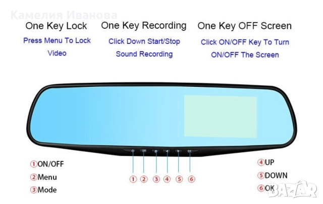 Видеорегистратор тип огледало за задно виждане + "задна камера, снимка 8 - Камери - 51840012