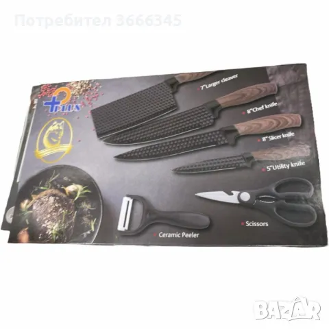 Стилен и практичен кухненски комплект ножове – 6 части, снимка 2 - Прибори за хранене, готвене и сервиране - 49224089