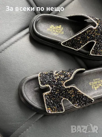 Hermes Дамски Черни Чехли Хермес Код E232, снимка 2 - Чехли - 50412062