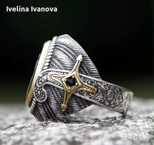 Стилен мъжки пръстен с гравиран символ, снимка 5 - Пръстени - 53535717