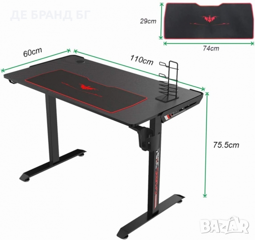 Геймърско бюро / Геймърска маса TN-I44-BK, снимка 2 - Бюра - 36068320