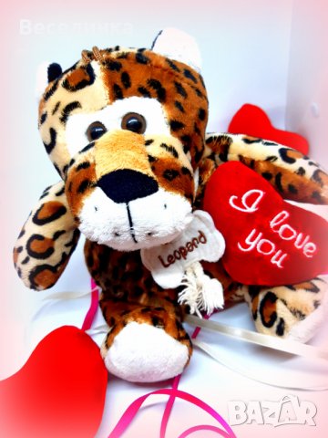 Плюшена играчка леопард със сърце подарък за Свети Валентин, снимка 1