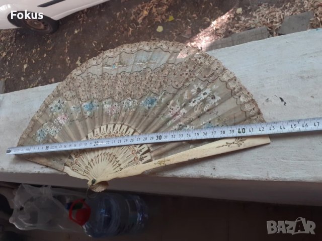 Антикварно дамско ветрило от кост и коприна 19 век, снимка 6 - Антикварни и старинни предмети - 51132115