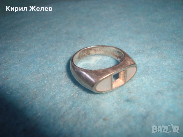 СТАР СРЕБЪРЕН ПРЪСТЕН АНГЛИЯ ОКСИДИРАНО СРЕБРО 925 с ШЛИФОВАН ЛУНЕН КАМЪК БИЖУ - РЪЧНА РАБОТА 25675, снимка 4 - Антикварни и старинни предмети - 35748013