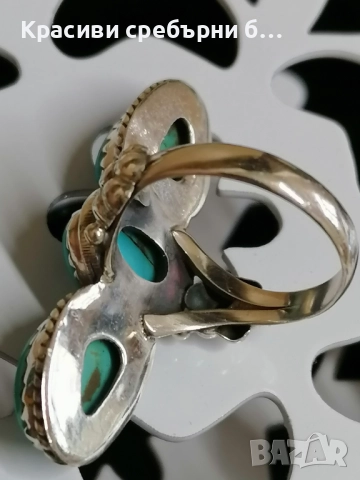 Масивен сребърен пръстен с тюркоаз  , снимка 5 - Пръстени - 52921321