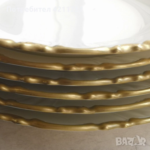 6 дълбоки чении с позлата скъп изискан сервиз НОВО, снимка 2 - Сервизи - 52884229