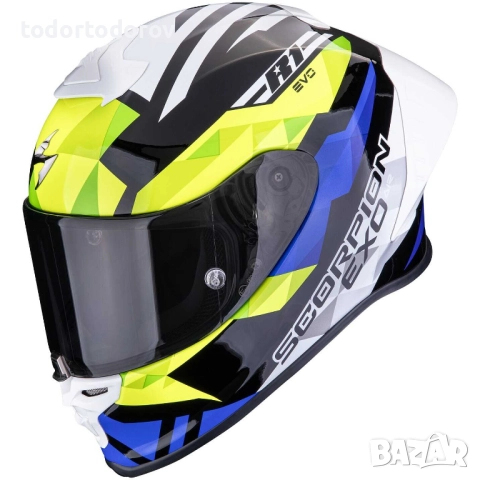 Мото Каска SCORPION EXO-R1 EVO 2 AIR Valere Black-Blue-Neon, снимка 2 - Аксесоари и консумативи - 52514263