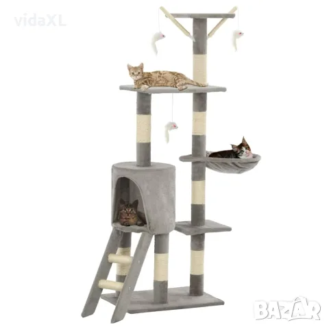 vidaXL Котешко дърво със сизалени стълбове, 138 см, сиво(SKU: 170578), снимка 2 - За котки - 56099651