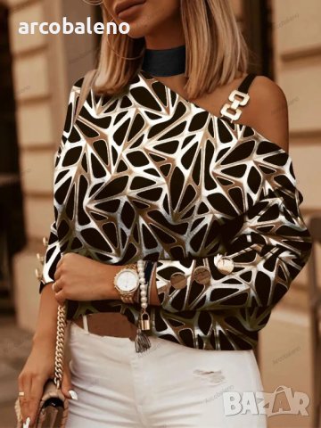 Модна дамска блуза с  щампа с геометрични шарки с дълъг ръкав, 4цвята - 023, снимка 6 - Блузи с дълъг ръкав и пуловери - 42127103