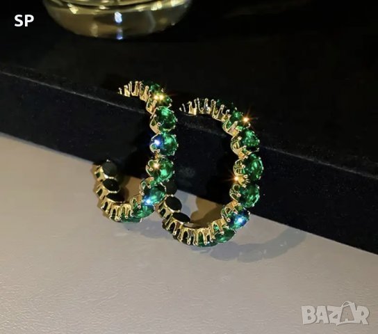 Халки с зелени кристали цирконий, снимка 4 - Обеци - 39701712