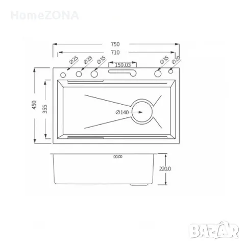 Мивка за кухня Bliote 1, пиано бутони, двоен водопад, снимка 4 - Мивки - 49445124