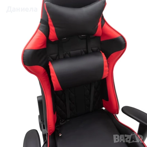 Ергономичен геймърски стол с функция за масаж и подложка за крака - червен, снимка 6 - Столове - 53237857