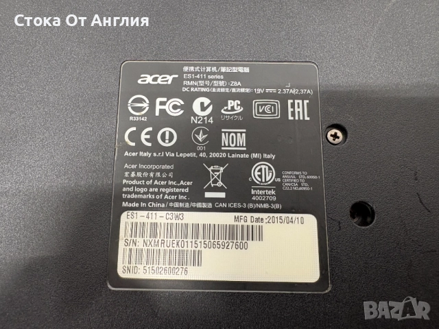 Лаптоп - Acer ES1-411 , Intel Celeron N2840, RAМ 2GB DDR3, HDD 512GB, OS: Windows 10 Home/ L3, снимка 8 - Лаптопи за работа - 52361556