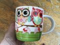 Чаша керамична за кафе, чай с артизански принт на Бухал / Сова, 320 мл, НОВА, снимка 2