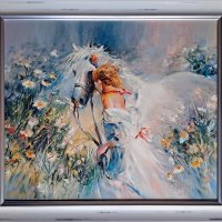 Пейзаж с момиче и кон, снимка 1 - Картини - 41407443