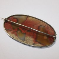 Старинна ръчно изработена брошка от мокаит в сребърен обков, снимка 8 - Антикварни и старинни предмети - 44482138