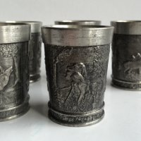Калаени Zinn малки ловджийски чашки за ракия с ловни мотиви, снимка 5 - Антикварни и старинни предмети - 41368521