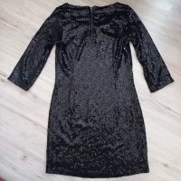 Черна парти рокля с паети, снимка 3 - Рокли - 40615804