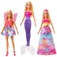 Barbie с три костюма: русалка, фея и принцеса Dress Up Giftset GJK39, снимка 2 - Кукли - 41262719