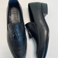  Мъжки кожени официални обувки - Черни -45, снимка 1 - Официални обувки - 41539276
