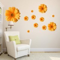 3D жълти Гербери цветя самозалепващ стикер лепенки за стена и мебел, снимка 1 - Други - 34818064