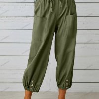 Памучно-ленени широки дамски панталони с висока талия, 10цвята - 023, снимка 7 - Панталони - 41579956