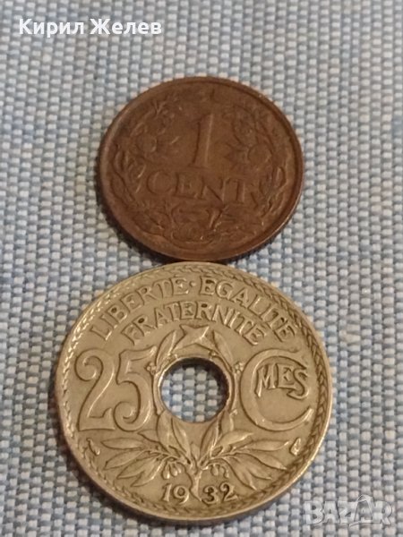 Две монети 25 сантима 1932г. Франция / 1 цент 1940г. Недерландия за КОЛЕКЦИЯ ДЕКОРАЦИЯ 31747, снимка 1