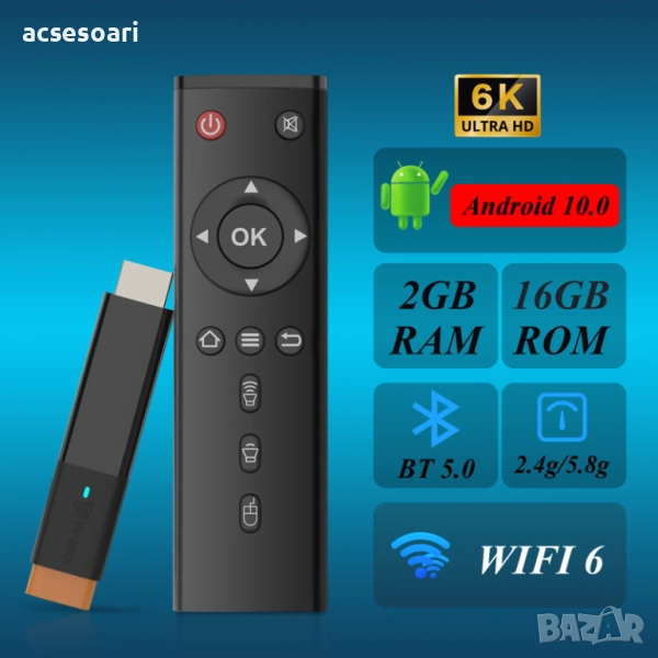 Андроид ТВ стик T2 mini TV stick нов, снимка 1