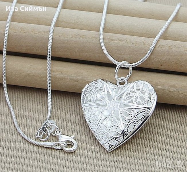 Медальон сребърно сърце за влагане на снимка, снимка 1