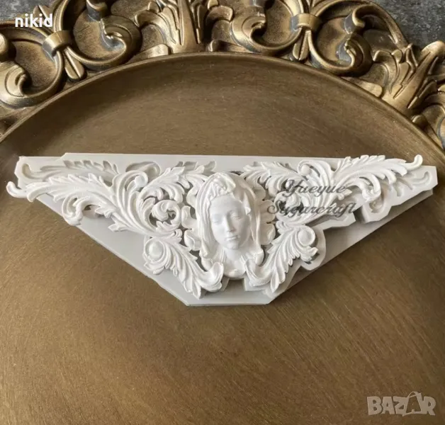 Борд кант орнамент с лице жена Дева Мария Богородица силиконов молд форма фондан шоколад гипс декор , снимка 1